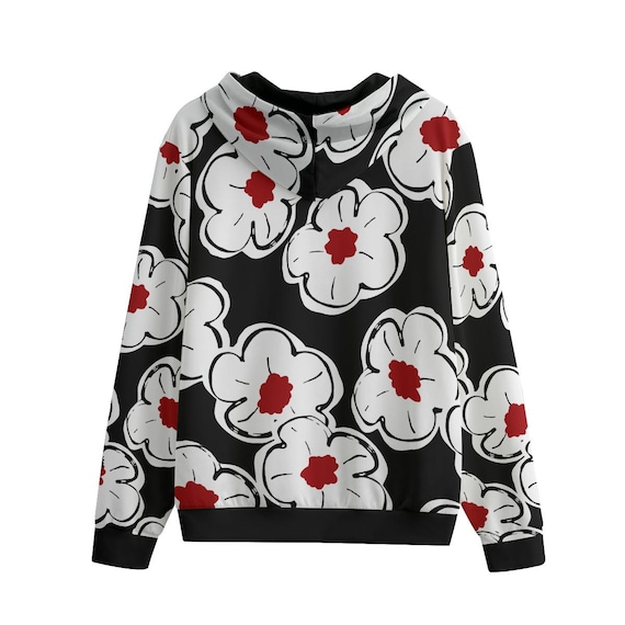Floral Art Zip Hoodie: Abstract Flower Print, Cotton French Terry
