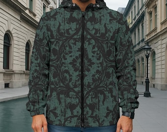 Old Money groen barok jack met capuchon met ritssluiting en voering.