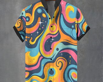Button Up Shirt Men&#39;s Party Vibe Hawaiian Style Retro Graphic Shirt For Men