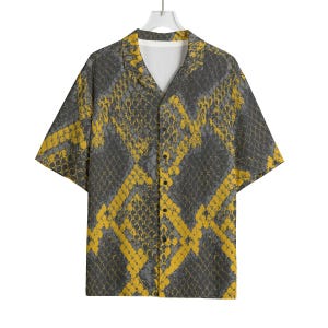 Snake Skin Western Animal Print Rayon Hawaiian Button Down Shirt