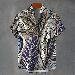 Big Custom Floral Button Down Shirt for Men - Party Favours Shirt Co - Palm Leaf Hawaiian Summer Gift Idea for Him or Her Party Shirt