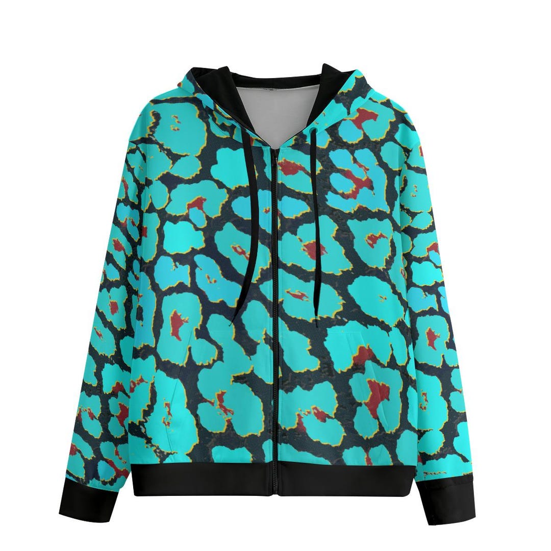 Cyan Leopard Print Cotton Zip-up Hoodie – Grunge Punk Style - Etsy
