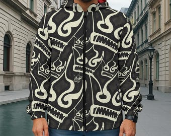 Katoenen keperstof met capuchon en ritssluiting Abstract Crown Face Flame Print