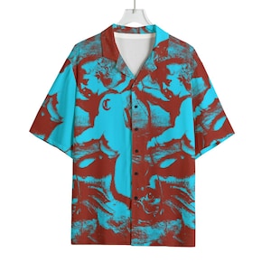 Amor reitet Delphin Lager Shirt - Abstrakte Renaissance Malerei Druck Viskose Button Down
