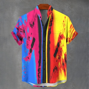 Fire and Ice Split Design Wolken Print Baumwolle Button Down Shirt, Party Urlaub