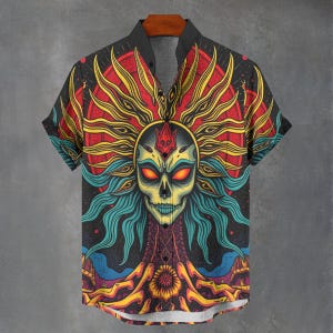 Psychedelic Shirt Mens Gothic Button Up Men Abstract Unisex button Up Shirt Top Birthday Gift Idea Sun God
