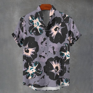 Hawaiian Abstract Floral Print Digital Art Party Shirt All Over Flower Print Gift For Him or Her Button Up Mans Button Down Fancy Shirt.