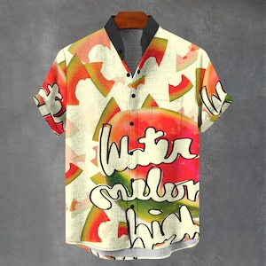 Water Melon High Abstract Fruit All Over Print Fun Summer Button Down Shirt for Summer Party Or Rave. Water Melon Shirt.