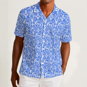 Hawaiian Style Men&#39;s Button Up Abstract All Over Print Fun Party Button Down Shirt for Summer Party Or Rave