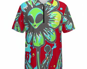 Polo de golf con estampado floral extraterrestre – Grunge hawaiano abstracto