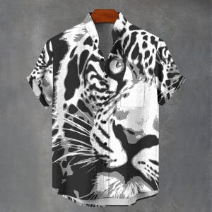 Music Festival Psychedelic Abstract Leopard Party Shirt All Over Animal Print Gift For Him or Her Button up Mens Button Down Ibiza Leopard