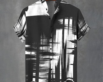 Hypermodern Hawaïaans shirt met distressed look, abstracte grunge gotische print button-down