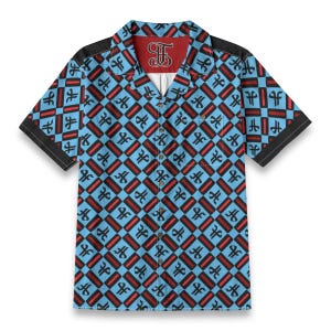 Geometric Pattern All Over Print Camp Collar Button Down Abstract Graphic Shirt Artistic Luxurious Designer Shirt.