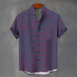 Abstract Tiled Pattern Button-Down Shirt – Modern Print, Polyester Flax