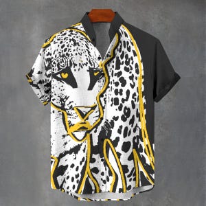 Leopard Big Cat Print Button-Down Shirt – EDM Festival Shirt