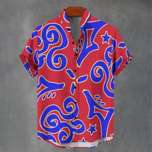 Floral Print Abstract Scrolls Party Shirt All Over Flower Print Gift For Him or Her Button Up Mans Button Down Ibiza Party Shirt.