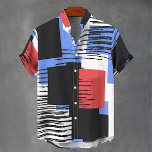 Modern Abstract Color Block Grunge Print Party Shirt All Over Print Gift For Him or Her Button Up Mans Button Down Fancy Shirt