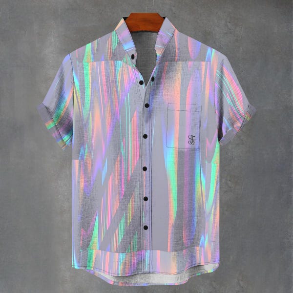 Mens Holographic Button-Up Shirt, Psychedelic Party Top