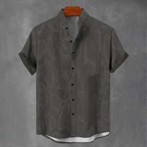 Snake Skin Animal Print Cotton Button Down Shirt, Party Vacation