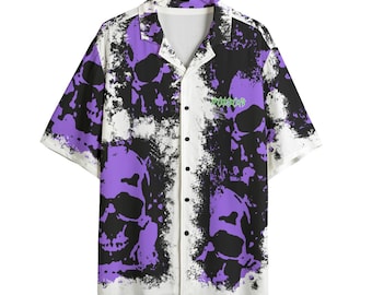 Poison Distressed Skull Camp-shirt – rayon met grunge-gotische print en button-down