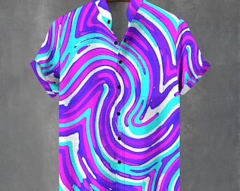Camisa con estampado de ondas psicodélicas – Diseño retro rave