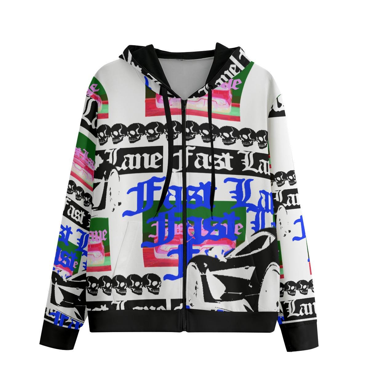 Skull & Exotic Car Zip-up Hoodie – Abstract Y2K Print - Etsy