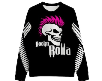 RocknRolla 9 Skull W/ Mohawk  - Crewneck Sweater with Abstract bullets & Skull. - Party Sweatshirt - Unisex