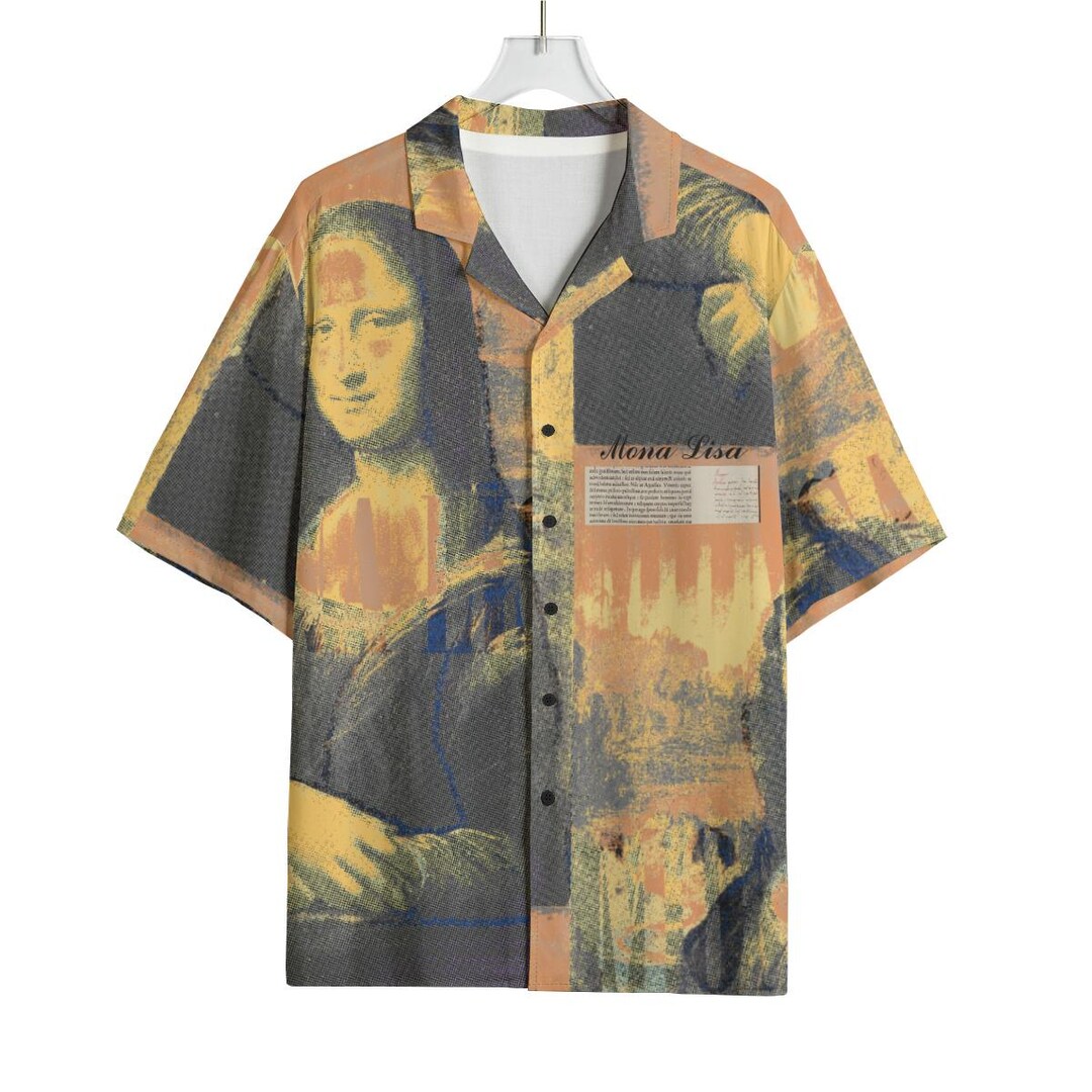 Mona Lisa Painting Unique Collage Print Camp Shirt – Abstract Colourful ...