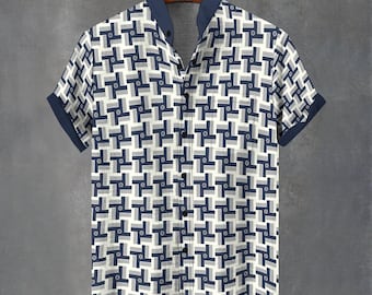 Men's Abstract Print Button-Down Shirt – Party Festival Vacation