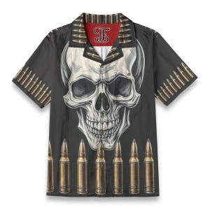 Abstract Skull Psychedelic Pattern All Over Print Camp Collar Button Down Shirt Gift for Him Or Her Abstract Bullets Shirt.