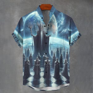 Abstract Psychedelic Alien High Council Grunge Party Shirt All Over Print Gift For Him/ Her Button Up Button Down Shirt For Festival.