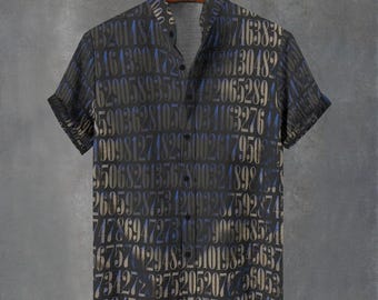 Abstract Numbers Button-Down Shirt – Geometric Party Shirt