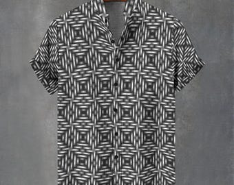 Abstract Geometric Bar Pattern Button-Up Shirt