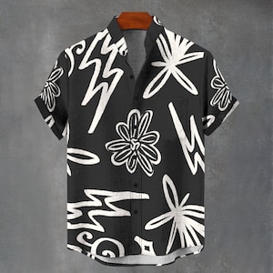 Mens Abstract Floral Pattern Button Down Shirt - Party Favours Shirt Co. - Big Flower Hawaiin Gift For a Summer Party/ Music Festival Shirt.