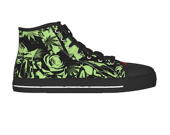 Money, Drugs, Skull And Guns - High Top Canvas Shoes W/ Laces - Abstract Grunge Summer Style Footwear