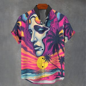 Psychedelic Shirt Mens Gothic Button Up Men Abstract Unisex button Up Shirt Top Birthday Gift Idea Sun Goddess V2