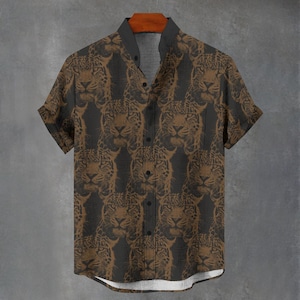 Music Festival Psychedelic Abstract Leopard Party Shirt All Over Animal Print Gift For Him or Her Button up Mens Button Down Ibiza Leopard