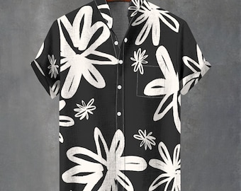 Camicia da uomo con bottoni e motivo floreale astratto – Festa estiva