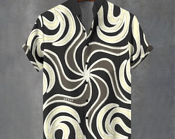 Mandela Spiral Geometric Swirl Hawaiian Shirt, Abstract Artistic Print Button Down