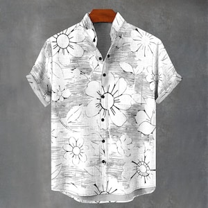 Floral Print Digital Art Party Shirt All Over Flower Print Gift For Him or Her Button Up Mans Button Down Fancy Shirt.
