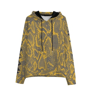 Python Schlangenhaut Print Hoodie - Abstrakter Tier Print Pullover, schwarzer Liner.