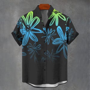 Floral Print Digital Art Party Shirt All Over Flower Print Gift For Him or Her Button Up Mans Button Down Fancy Shirt.