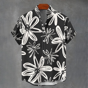 Mens Abstract Floral Pattern Button Down Shirt - Party Favours Shirt Co. - Big Flower Hawaiin Gift For a Summer Party/ Music Festival Shirt.