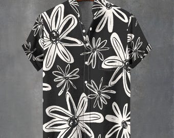 Men's Abstract Floral Button-Down Shirt – Summer Party Hawaiian