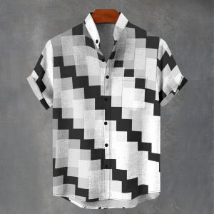 Geometric Print Digital Art Party Shirt All Over Diagonal Print Gift For Him or Her Button Up Mans Button Down Shirt.