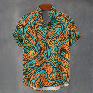 Snake Skin Psychedelic Button-Down Shirt - Rave Wear Print Summer button Up Shirt.