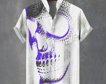 Camisa de calavera desgastada con botones – Camisa de fiesta gótica abstracta