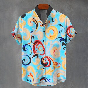 ボタンダウン メンズ シャツ - Party Favours Shirt Co - 抽象的なスクロール サイケデリック グルーヴィーな花柄シャツ - 夏のパーティーのギフトアイデア