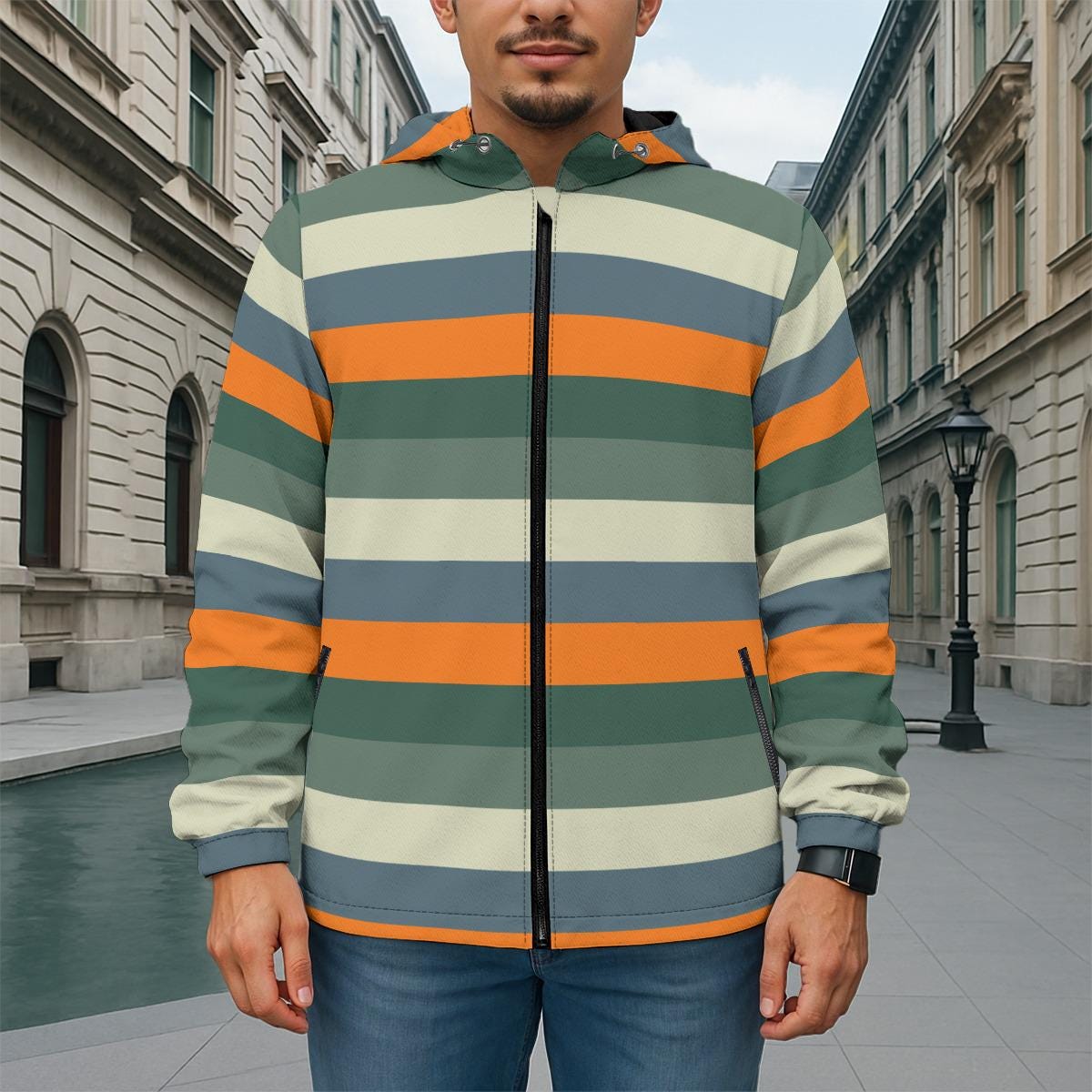 その他 POCKET SHADE M ND ver. RETRO STRIPE Old Money Colour Lines Geometric Print Abstract Hooded Jacket Zip