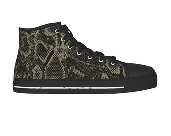 Snake Skin Brown - High Top Canvas Shoes W/ Laces - Abstract Animal Print Summer Style Footwear